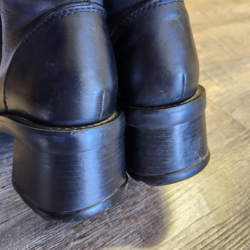 Steve Madden HOTT Vintage 90s Y2K Platform Lug Heeled Boots Black Leather Chunky - Picture 3 of 9